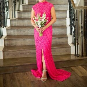 Vibrant Pink Prom Dress with Intricate Detailing